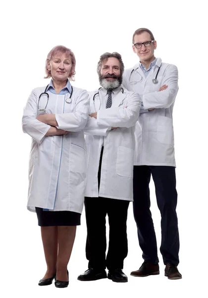 Grupo Médicos Cualificados Pie Juntos Aislado — Foto de Stock