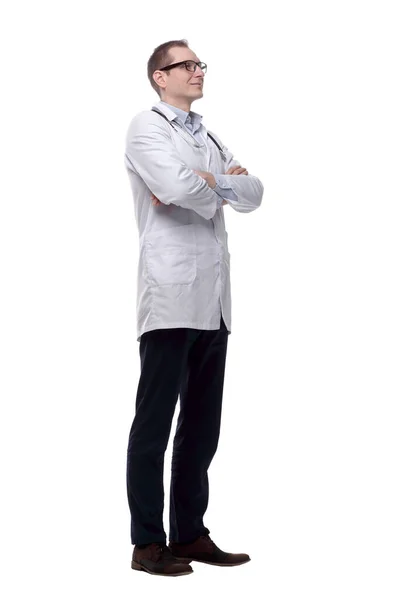 Kendine Güvenen Erkek Doktor Seni Işaret Ediyor Bir Beyaz Üzerinde — Stok fotoğraf