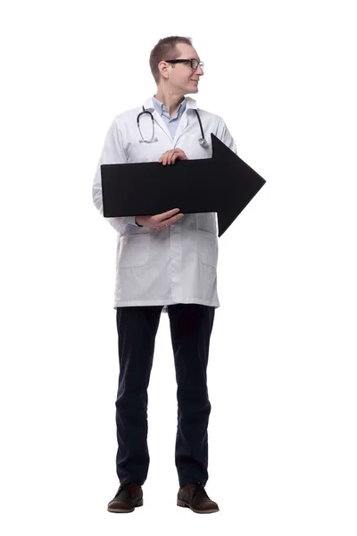 Doctor Calificado Apuntando Dirección Correcta Aislado — Foto de Stock
