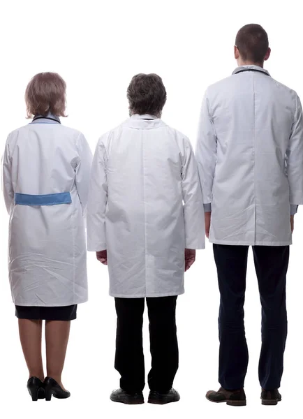Група Кваліфікованих Лікарів Які Дивляться Білий Екран Ізольовані — стокове фото