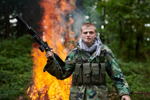 Portrait Armed Terrorist Weapon Violence — Stock Photo, Image