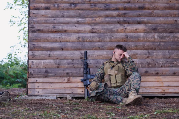 Upset Soldier Has Psychological Problems — Stock Photo, Image