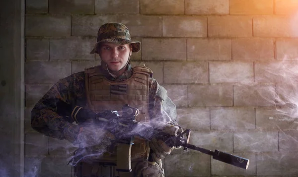 Soldat Action Visant Optique Visée Laser — Photo