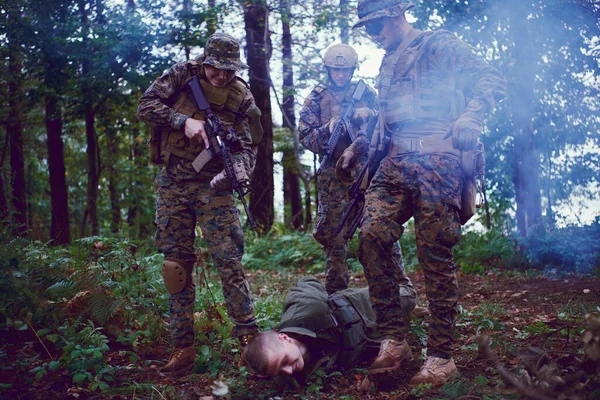 Interrogation Man Forest Soldiers — Stock Photo, Image