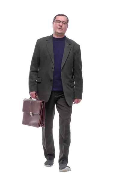 Vollem Wachstum Mann Mit Aktentasche Liest Eine Anzeige Auf Einem — Stockfoto