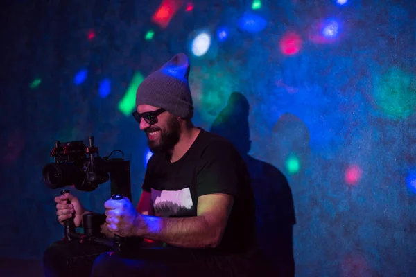 Neon Disko Partisinde Videograf — Stok fotoğraf