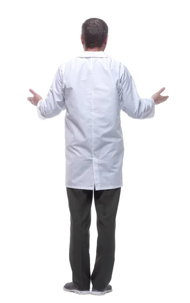 Rear View Male Doctor Reading White Wall — Stock Photo, Image