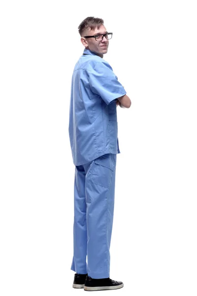 Zijaanzicht Ernstige Paramedicus Met Een Stethoscoop — Stockfoto