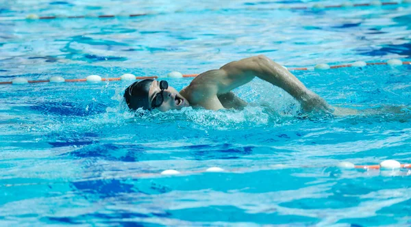 男运动员正在游泳池游泳 — 图库照片