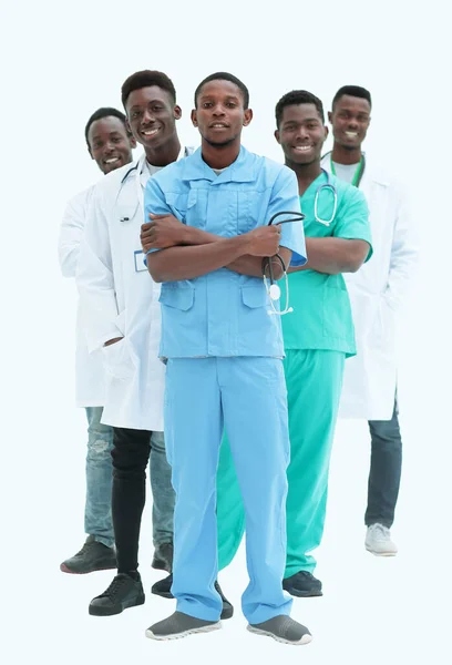 Full Growth Smiling Young Doctors Standing One One — Stock Photo, Image
