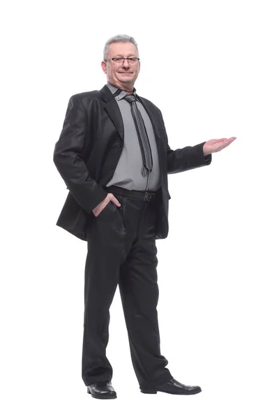 Portrait Businessman Suit Standing Isolated White — Stock Photo, Image