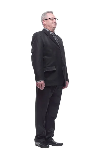 白い背景を歩くビジネスマンの完全な長さの肖像画 — ストック写真