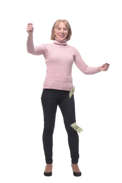 Business Woman Standing Rain Dollar Bills — Stock Photo, Image