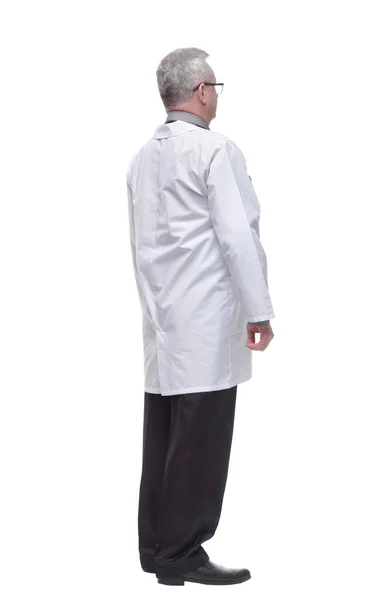 Rückansicht Des Arztes Stehender Mann Trägt Weißen Arztkittel — Stockfoto