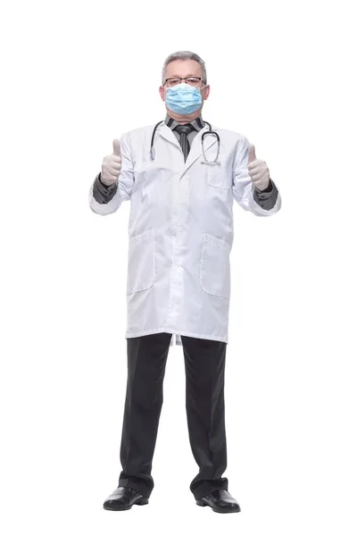 Seorang Dokter Dengan Masker Wajah Melihat Kamera — Stok Foto