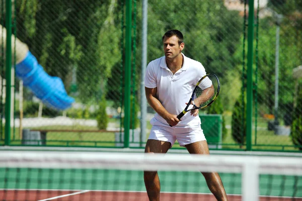 Young Man Play Tennis Outdoor — Stock Photo, Image