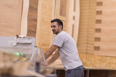 worker in a factory of wooden furniture