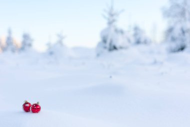 taze kar kırmızı Noel topları