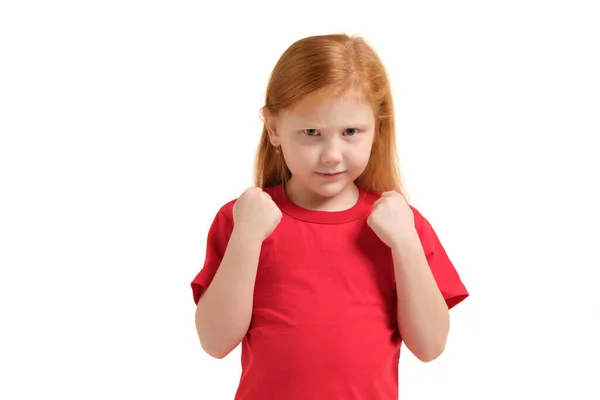 Close Portrait Mad Young Girl Have Nervous Atomic Breakdown Fist — Stock Photo, Image