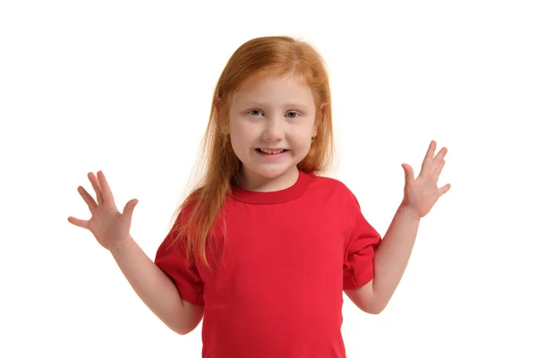 Kolları Havada Gülümseyen Küçük Bir Kız Yaşındaki Kız Elleri Gülümsemesiyle — Stok fotoğraf