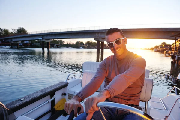 stock image portrait of happy young man on boat