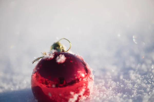 Bola Roja Navidad Nieve Fresca Concepto Vacaciones Invierno —  Fotos de Stock
