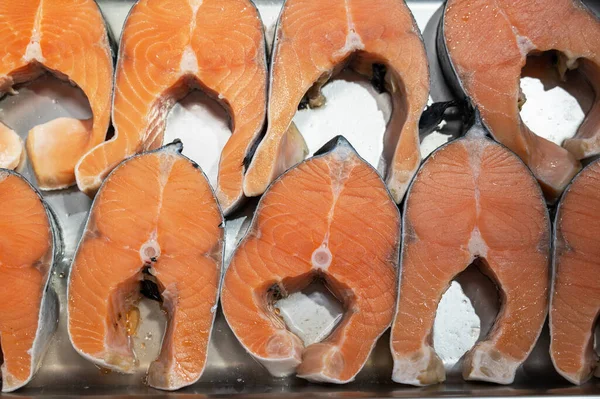 Salmon Steaks Fish Closeup Market — Stock Photo, Image