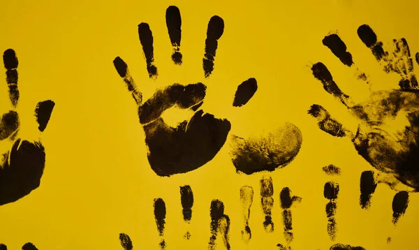 Creative Children Black Handprints Painting — Stock Photo, Image