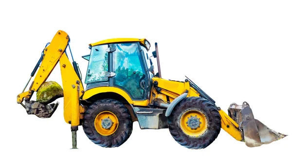 Large Yellow Multifunctional Wheeled Tractor Isolated White Background — Stock Photo, Image