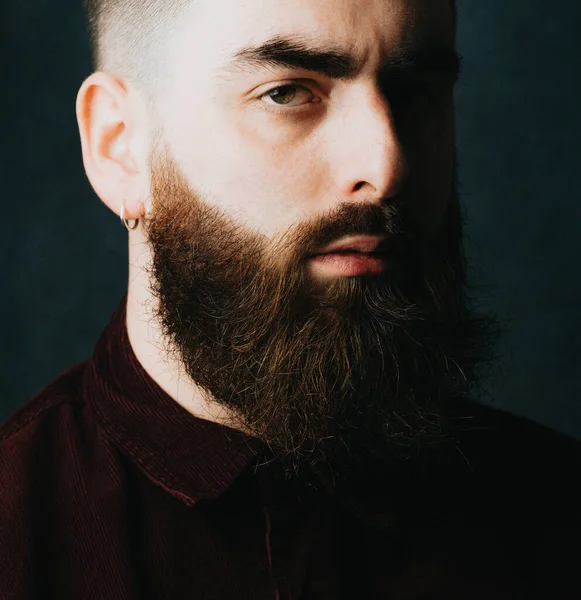 Portrait Handsome Bearded Man Hipster Style Serious Colorful Beauty Style — Stock fotografie