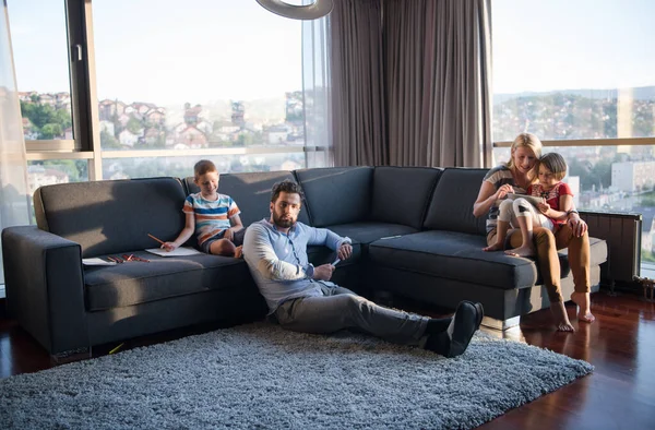 Happy Young Family Playing Together Sofa — Stock Photo, Image