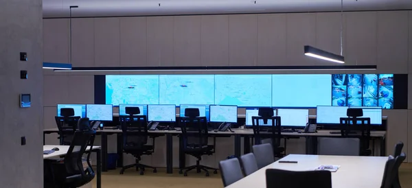 Empty Interior Big Modern Security System Control Room — Stock Photo, Image