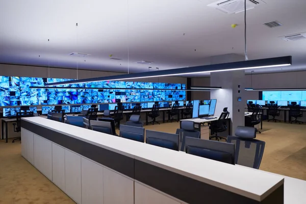 Interior Vacío Gran Sala Control Del Sistema Seguridad Moderno — Foto de Stock