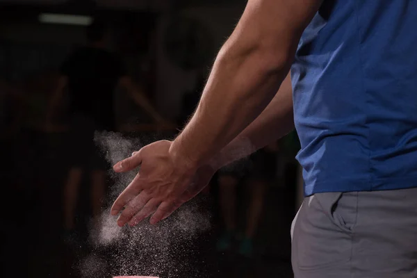 Gym Chalk Magnesium Carbonate Hands Clapping Man — Stock Photo, Image