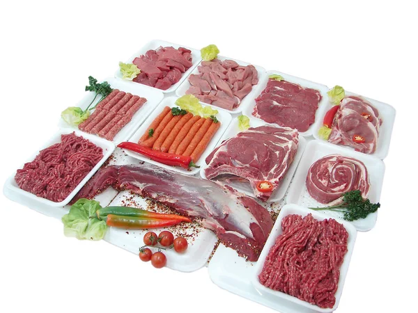 Carne Fresca Produtos Hortícolas — Fotografia de Stock