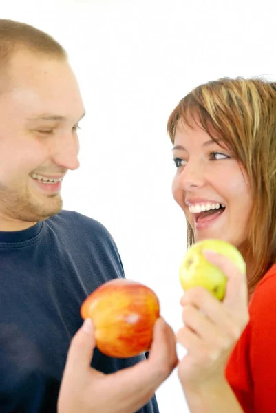 Gesundes Paar Mit Apfel — Stockfoto