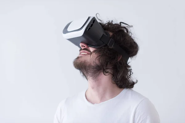 Člověk Použitím Sluchátek Mikrofonem Virtuální Reality — Stock fotografie