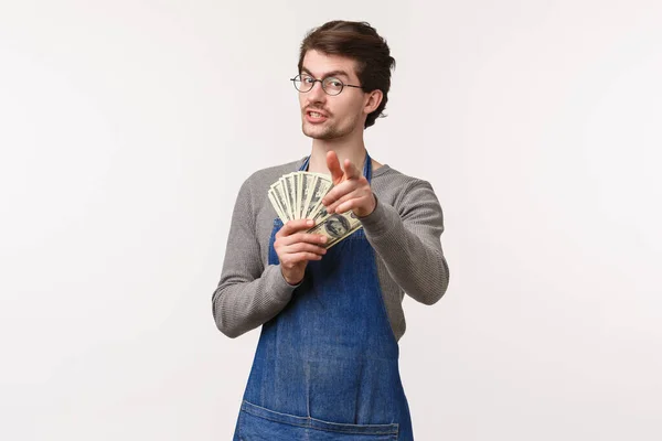 Kleinunternehmen Finanzen Und Karrierekonzept Porträt Eines Selbstbewussten Männlichen Unternehmers Schürze — Stockfoto