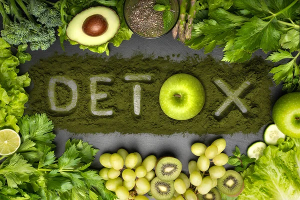 Dieta Detox Czyste Zdrowe Odżywianie Widok Góry Świeżych Warzyw Owoców — Zdjęcie stockowe