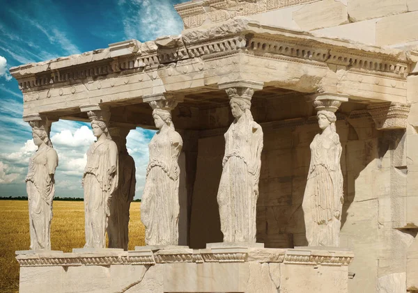 Women Statues Old Temple Athens Erectheum Greece — Stock Photo, Image