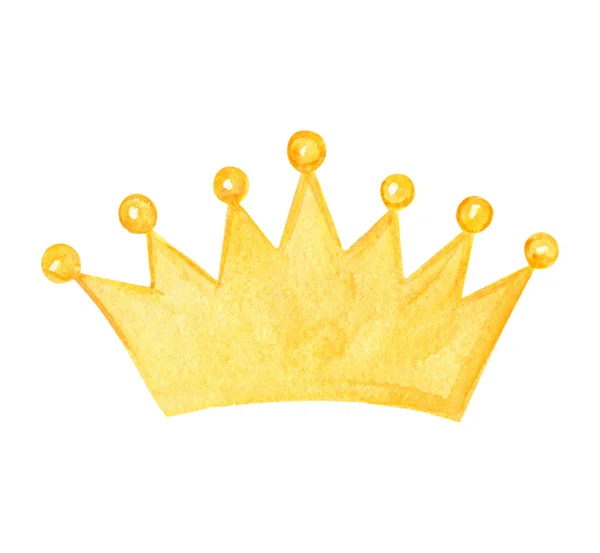 Watercolor Yellow King Crown Isolated White Background Hand Drawn Diadem — Fotografia de Stock