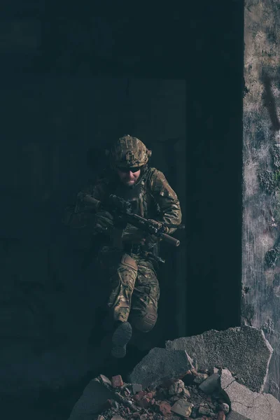 Soldat Barbu Uniforme Des Forces Spéciales Dans Une Action Militaire — Photo