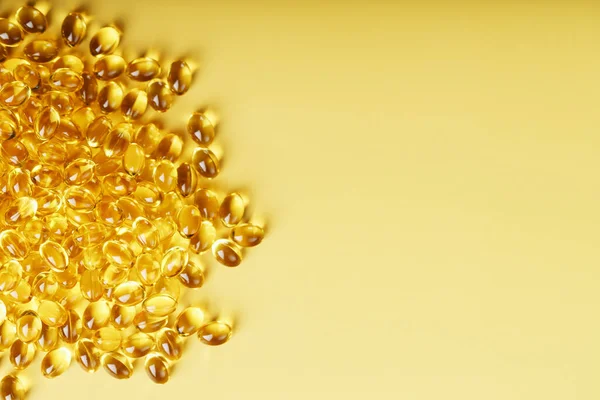 Pile Golden Capsules Vitamin Yellow Background Free Space — Stock Photo, Image