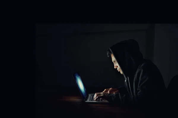 Helping Himself Your Passwords Shot Hooded Computer Hacker Using Laptop — Stock Photo, Image