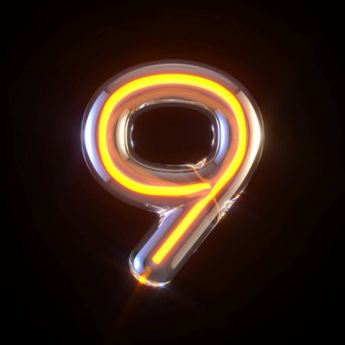 Parlayan cam tüp yazı tipi 9 numara 9 numara 3D