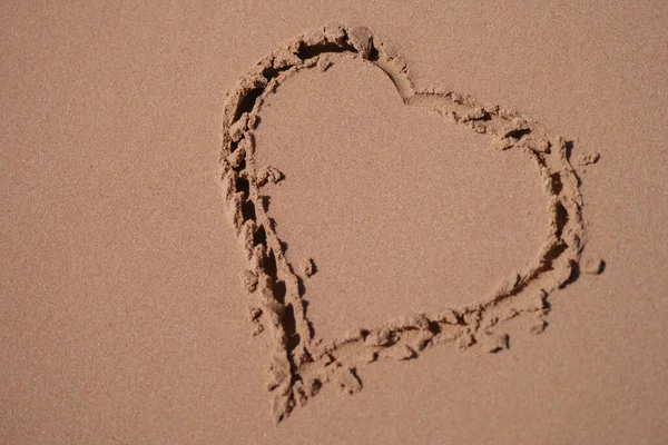 Heart Painted Sand Sea Beach Closeup — стоковое фото