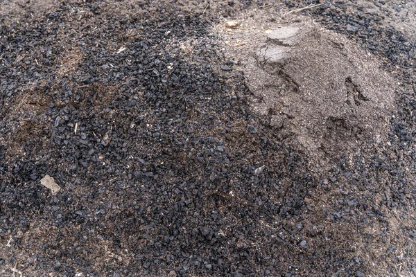 庭には薪の灰や石炭が注がれています 庭の肥料 — ストック写真