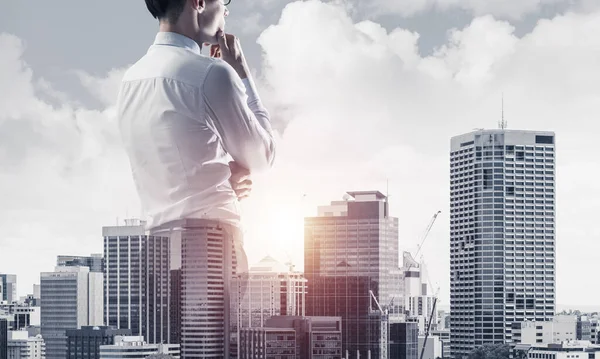 Concept Business Success Control Confident Boss Cityscape Background — Stock Photo, Image