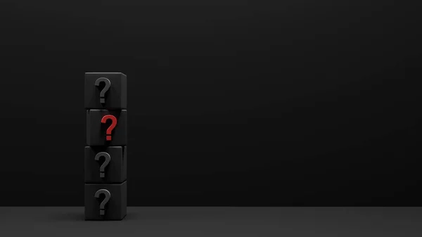 サインクエスチョンマーク3Dレンダリング付きブラックキューブ — ストック写真