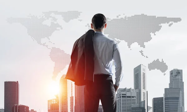 Concept Business Success Control Confident Boss Cityscape Background — Stock Photo, Image